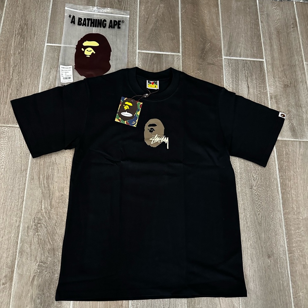 A Bathing Ape x Stussy Black Logo Tee